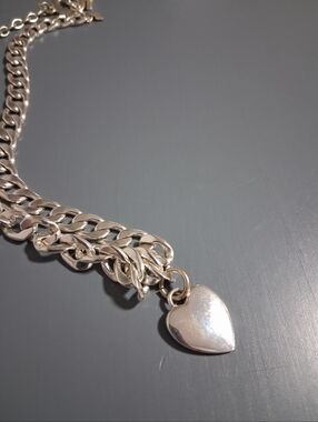 Forever 21 Silver Heart Charm Thick Chain Curb Necklace